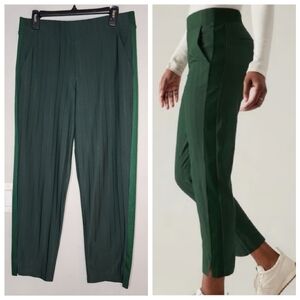 Athleta Brooklyn Pants Ribbed Sides Green Seaweed Gloss Stripe Size 10 Pull On